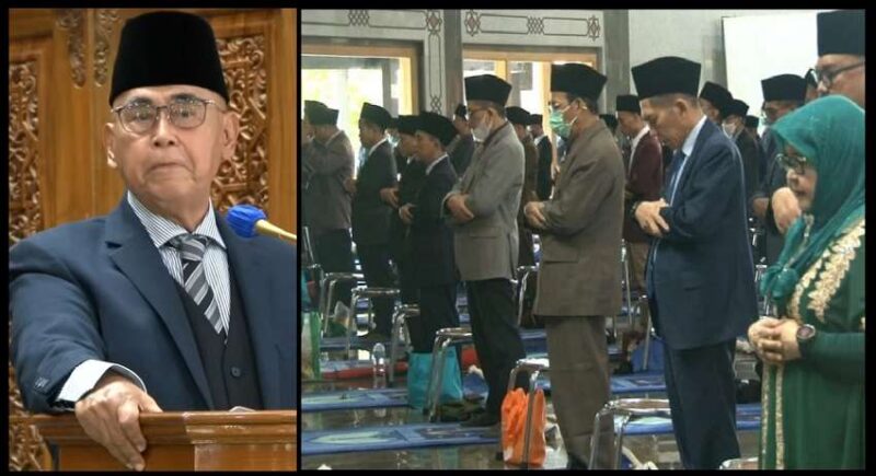 Foto : Kolase Pimpinan Al Zaytun Panji Gumilang dan Salat Idul Fitri 1444 H, saf perempuan sejajar dengan pria