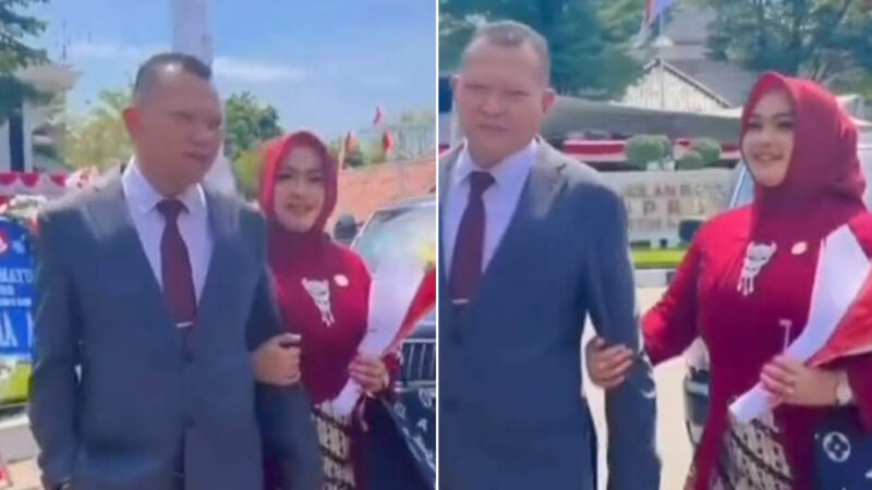 Anggota DPRD Indramayu, Anggi Noviah bersama suaminya, IR, saat menghadiri pelantikan Anggota DPRD Indramayu periode 2025-2029 