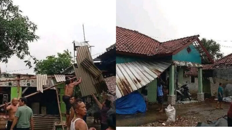 Kolase foto : rumah terdampak angin puting beliung di Tukdana, Indramayu, Jumat (14/11/2025)