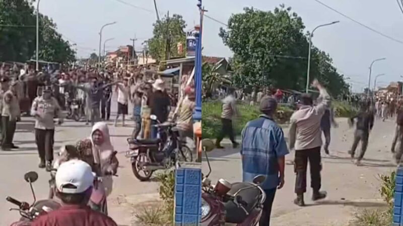 Kolase foto : Kericuhan antar pendukung Pilwu di Desa Sudimampir, Kecamatan Balongan, Kabupaten Indramayu, Selasa (26/11/2025)