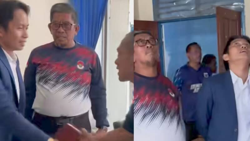 Kadisdik Indramayu H. Caridin didampingi Kepala SMPN 2 Sindang bersama pengacara Toni RM meninjau atap yang rusak