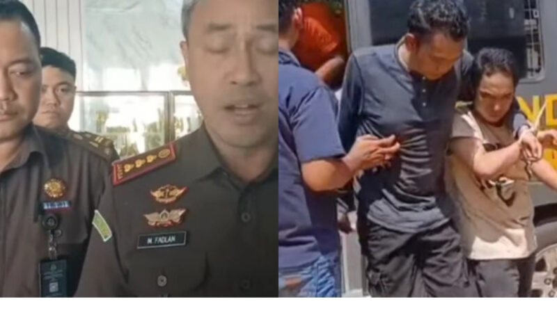 Kolase foto: Kepala Kejaksaan Negeri Indramayu Muhammad Fadlan beri keterangan pers dan dua pelaku pembunuhan satu keluarga di Poaman saat tiba di Kejari Indramayu, Selasa (6/1/2025)
