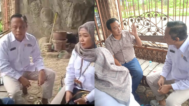 Kepala Balai Pelayanan Pelindungan Pekerja Migran Indonesia (BP3MI) Jawa Barat, Kombes (Pol) Singgih Hermawan berbincang dengan kuasa hukum keluarga Nurlaela, Kuswanto Pujiantono di Desa Pringgacala Kecamatan Karangampel Kabupaten Indramayu, Senin (12/1/2026).