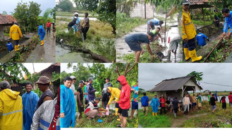 Kuwu terpilih Khaerul Anam bersama warga Singajaya gotong royong bersihkan lingkungan desa, Minggu (18/1/2026)