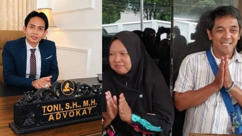Kolase Pengacara kondang Toni RM (kirii) dan korban jambret Arsita dan suaminya jadi tersangka, Hogi Minaya (kanan)