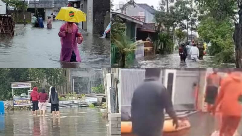 Permukiman di Indramayu terendam banjir akibat hujan deras. Warga ramai-ramai meninggalkan rumah untuk mengungsi, Selasa (27/1/2026)