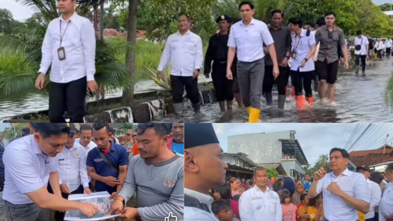 Bupati Indramayu Lucky Hakim tinjau titik banjir di Jalan Raya Indramayu - Jatibarang, Kamis (29/1/2026)