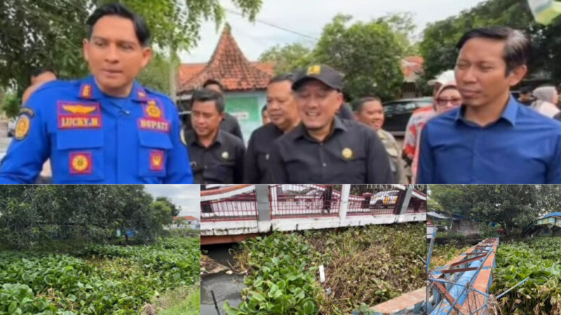 Bupati Indramayu Lucky Hakim tinjau titik yang menjadi penyebab banjir di Indramayu. 