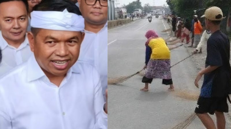 Kolase : Gubernur Jawa Barat Dedi Mulyadi dan penyapu koin di jalan Indramayu-Subang