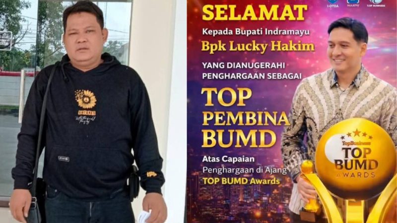 Kolase foto: Ketua LBH Ghazanfar Pahmi Alamsah (kiri) dan Bupati Indramayu Lucky Hakim mendapat penghargaan Top Pembina BUMD 2026