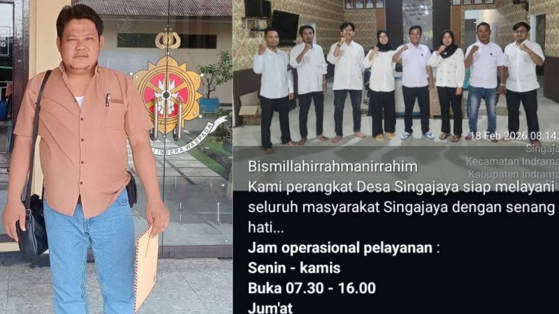 Ketua LBH Ghazanfar Pahmi Alamsah (kiri) dan Kuwu Desa Singajaya Khaerul Anam bersama perangkat desa 