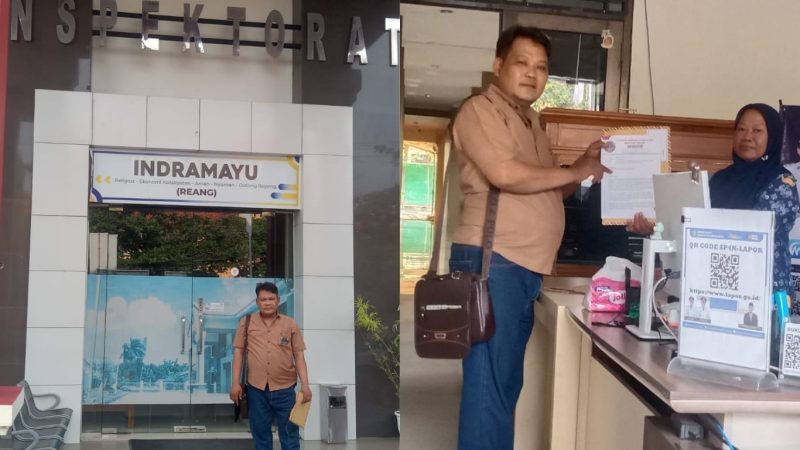 Ketua LBH Ghazanfar Pahmi Alamsah saat melaporkan Kuwu Singajaya di Kantor Inspektorat Kabupaten Indramayu, Senin (27/4/2026)