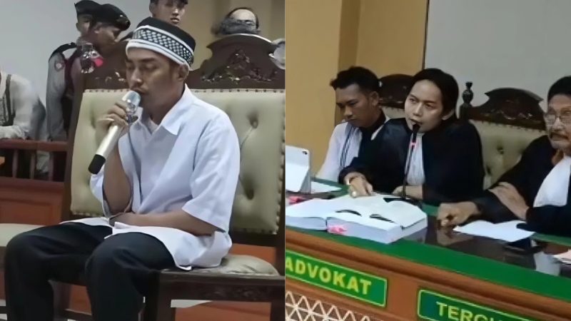 Kolase Foto : Priyo Bagus Setiawan saat bersaksi dalam sidang pembunuhan satu keluarga dengan terdakwa Ririn Rifanto (kiri) Penasehat hukum terdakwa, Toni RM dan dari YLKBH Petanan (kanan)