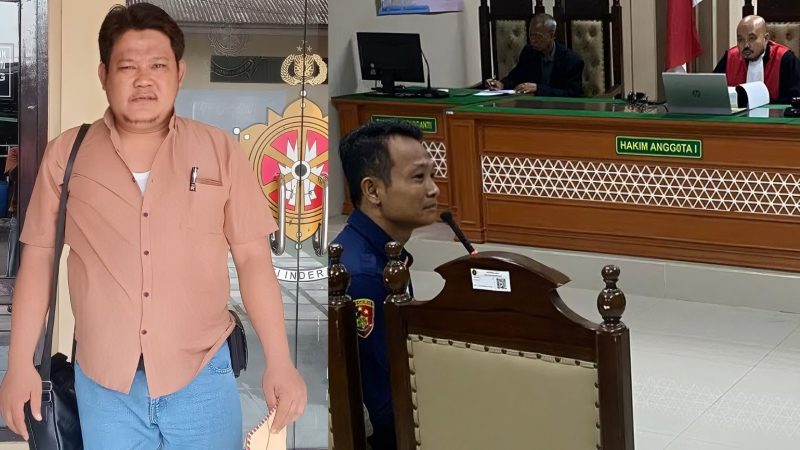 Kolase Foto: Ketua LBH Ghazanfar Pahmi Alamsah (kiri) INAFIS Polres Indramayu, Denis, saat memberikan kesaksian di persidangan pembunuhan satu keluarga di Paoman di Pengadilan Negeri Indramayu 1  April 2026 (kanan)